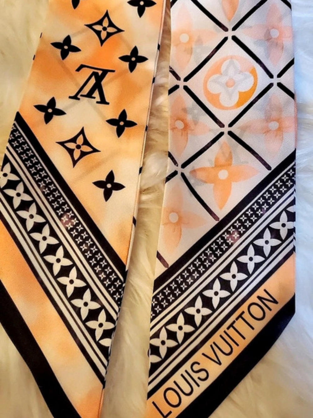Silk Bag Twilly, Scarf, Hairtie, Peach & Black